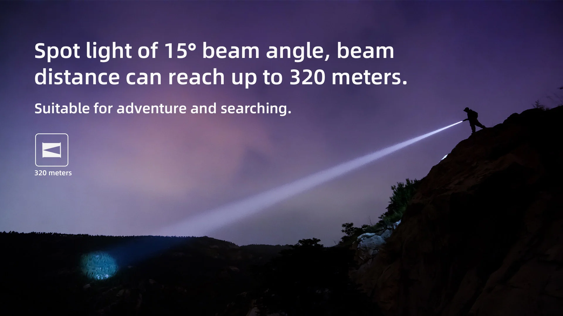 Spot light of 15° beam angle, beamdistance can reach up to 320 meters