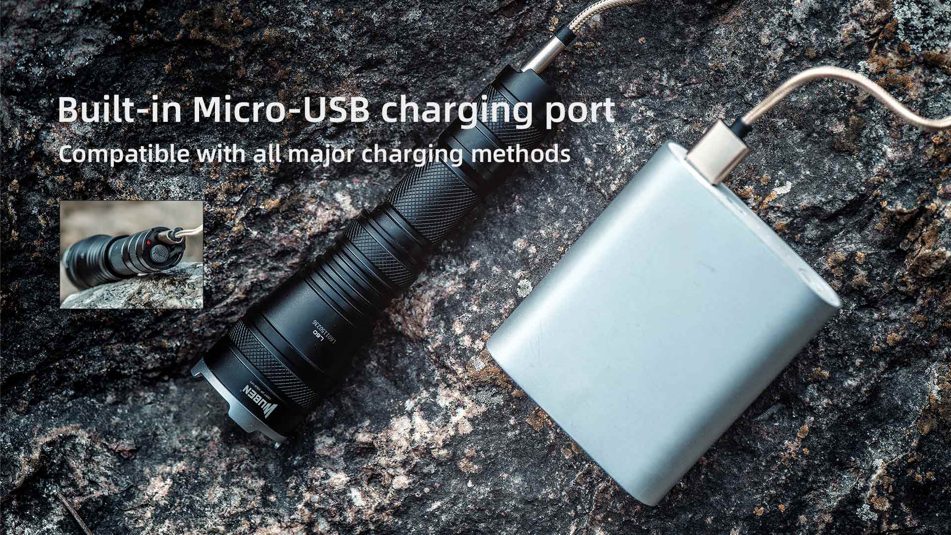 Built-in Micro-USB charging portCompatible with all major charging methods